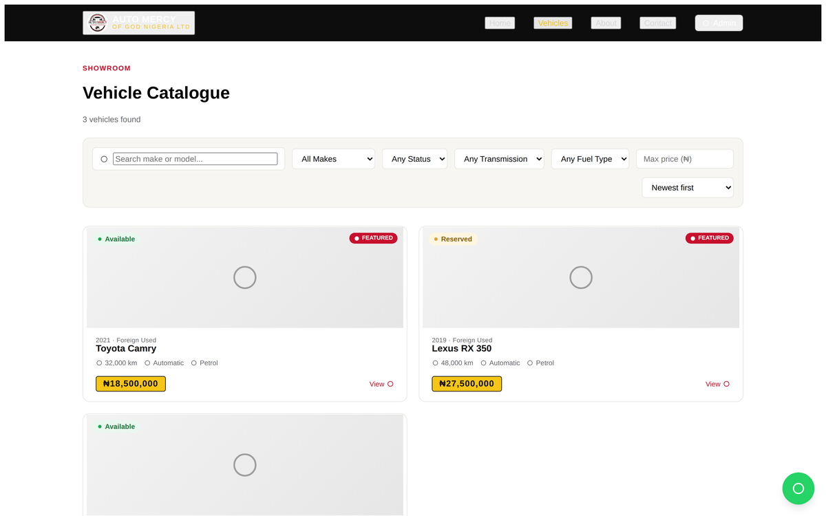 Vehicle catalogue with search and filtering